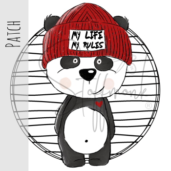 Patch / Aufnäher  - Panda Lou - Streifen schwarz/weiß - Rund